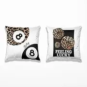 Trendy Leopard Print Y2K Luck 8 Ball Pillow Covers 18x18 Set of 2, Funky Y2K Coquette Preppy Feeling Lucky Cheetah Aesthetic Pillow Covers for Girls Room Dorm Apartment