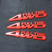 3x Red 4WD FULL TIME Matte Metal Decal Sticker Badge Emblem Fender Bumper 3D SUV