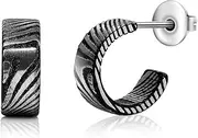 [TGNEL] Black Mens Earrings Damascus Small Hoop Earrings for Men, Fashion Damascus Steel Pattern C Open Earrings for Father Brother, Stainless Steel, No Gemstone