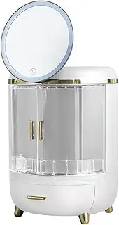 Furb Makeup Organisers - Waterproof Storage Box with LED Mirror, Dustproof Cosmetic Vanity Cases with 2 Drawers, Multi-Function Desk Cosmetics Display Storage Box (White)