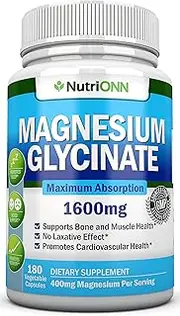 Magnesium Glycinate - 1600 mg - 180 Vegan Capsules - Maximum Absorption - Chelate Vegan Supplement - High Bioavailability - Great for Heart Health and Muscle Cramps
