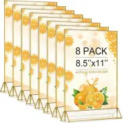 8-Pack Gold Frame Acrylic Sign Holder 8.5x11 in, Double Sided Table Menu Holders