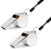 6 pcs Golvery Metal Referee, Coach Whistle - Stainless Steel Extra Loud, Lanyard