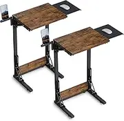 Evermagin Folding TV Tray Set of 2, Foldable Laptop Table with Mouse Tray for Work, C Shaped End Table for Couch, Sofa Side Desk for Living Room, Bedroom, Brown