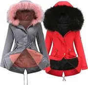 [JEShifangjiusu] Women Wool Lined Military Jacket With Fur Hood 2 Winter Clothing Mid - Long Thick Sherpa Thermal Coat Anoraks, Colour 12, XXL