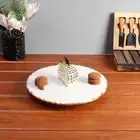 Lazy Susan Cake Stand, White Marble Cake Stand Turntable, Handmade In India