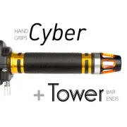 KiWAV Motorcycle Cyber Grips Gold with Tower Bar Ends Orange/Silver