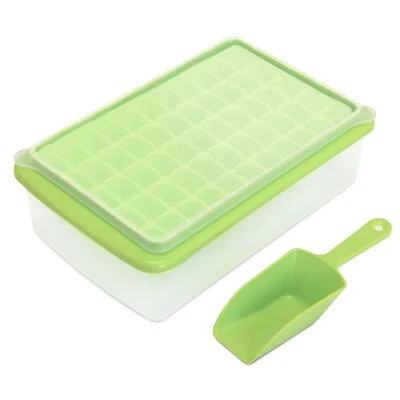 Ice Cube Tray with Lid and Bin for Freezer, Easy Release 55 Nugget Ice Tray w...