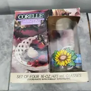 SET of 4 Corning Corelle Sunsations 16 oz Drinking Glasses Sunflowers