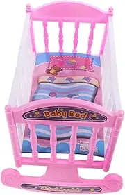 ERINGOGO Realistic Shape Doll Bed Mini Crib Toy for Girls Bed Model Bedroom Decor Safe Reusable Plastic Toy