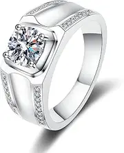 [WAHZAUS] Moissanite Engagement Rings for Men 1ct Round Cut D Color VVS1 Sterling Silver Diamond Rings Moissanite Wedding Rings for Men with Certificate