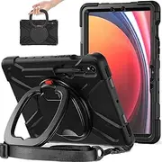 Galaxy Tab S9 Case 11 inch, Shockproof Protective Rugged Case with S Pen Holder/Rotating Bracket/Shoulder Strap (Black)