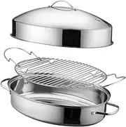 [Ｂｅｓｇａ] Oval Fish Steamer Stockpot 16in with Cover Kitchen Tool with Handle Easy Carrying Oval Cookware Roasting Pot Vegetables Eggs, A