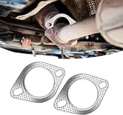 2 PCS Car Exhaust Pipe Interface Gasket, 2.5" Two-Hole Olive Cross-Section High Pressure High Temperature Resistant Sealing Flange Gasket, Connection Parts, for Most Vehicle Types (Silver)