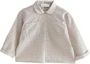 [Ashmyova] Boys Long Sleeve Vintage Plaid Blouses Shirt Cotton Classic Collared Button-Down Shirts Spring Tees Pocket Tops
