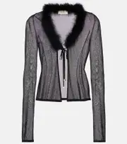 [Blumarine] Blumarine Feather-trimmed cardigan AU 16 black