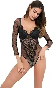 [JINZIJINYU] Women Sexy Lingerie Bodysuit Erotic Lingerie Sexy One Piece Three Point Hollow Eyelashes Lace Erotic Suit
