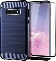 Asuwish Phone Case for Samsung Galaxy S10e with Tempered Glass Screen Protector Cover and Slim Soft TPU Cell Accessories Protective Glaxay S 10e Gaxaly 10se Galaxies Se10 Women Men Carbon Fiber Blue