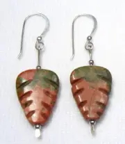Lyns Jewelry Unakite Leaves Drop Earrings Silver