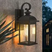 EMLIVIAR Outdoor Wall Light Fixture,1-Light Exterior Waterproof Wall Sconce,E27 Socket Front Porch Lights,Anti-Rust Matte Black Finish with Seeded Glass Lampshade, AUD03B BK