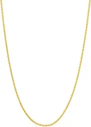 [JewelryWeb] 14ct Yellow Gold 1.05mm Sparkle Cut Wheat Chain Necklace Lobster Claw Closure Jewelry Gifts for Women - Length Options: 41 46 51 61