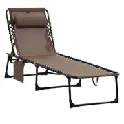 Reclining Chaise Lounge Chair, Portable Sun Lounger, Folding Camping Cot Brown