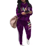 Nevenka Womens Camouflage Letter Print Pullover Long Pants Set-Purple