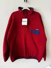 Patagonia Synchilla Crimson Red Blue Trim Snap Buttons Pullover Men's XL