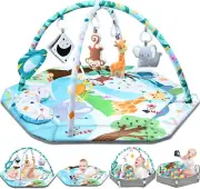 Baby Gym Play Mat, 8-In-1 Tummy Time Mat & Ball Pit with 6 Toys, Washable Baby A