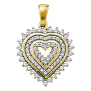 10k Yellow Gold Round Diamond Concentric Heart Pendant 1/3 Cttw