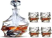 Luxury Whiskey Decanter Set – 5-Piece Lead-Free Crystal Glass Decanter with 4 Whiskey Glasses, Perfect for Bourbon, Scotch, Vodka – Elegant Gift Box for Men & Women – Ideal for Home Bar or Office