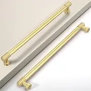 10 Pack 10"(254mm) Brushed Gold Cabinet Pulls Knurled Kitchen Cabinet Handles Drawer Pulls Cupboard Hardware for Cabinets
