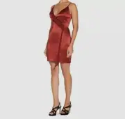 $245 Aidan By Aidan Mattox Women's Red Liquid Satin & Fringe Slip Dress Size 12