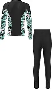 [Miaeowve] Pcs Modest Swimsuit for Girls Floral Swim Shirts Leggings Hijab Burkini UPF Sunsuits