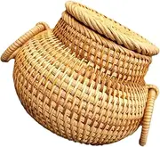 VILLFUL Woven Storage Basket with Lid Multi Functional Organizing Basket for Desktop Home Sundries Nursery Living and Bathroom Rustic Decorative