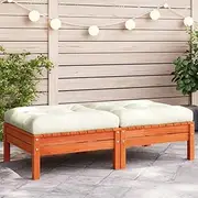 Garden Footstools with Cushions 2 pcs Wax Brown Solid Wood Pine, Garden Sofa