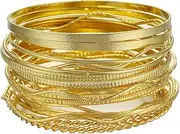 [ENSOUL] Gold Waved Twisted Textured Matching Metal Bracelet Bangles Set for Women 18PcsSet