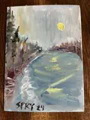 Art Original Acrylic Painting Wauswaugoning Bay by Randy Spry 6x8
