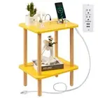 Side Table, End Table with Charging Station, Small Bedside Table Small Yellow