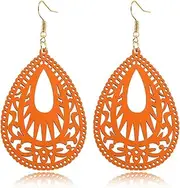 [ONLYJUMP] Handmade Bohemian Geometric Wood Earrings for Women Vintage Bohemian African Nature Wooden Earrings Lightweight Hollow Teardrop Ethnic Fashion Statement Earring