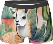 [QMNEHJ] White Alpaca and Cactus Men's Boxer Briefs Breathable Stretch Underwear Moisture-Wicking Trunks for Men
