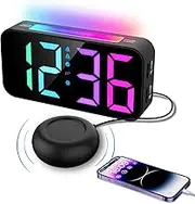 UPOWA Extra Loud Alarm Clock with Bed Shaker for Heavy Sleepers, Deaf, Elderly, 110dB Loud Vibrating Alarm Clock, Digital Clock with Large Display & 5 Dimmer, 8-Color Night Light (A1)