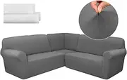 Breling 3 Pcs L Shaped Couch Covers for Sectional Corner Sofa Stretch 5 Seat Washable Corner Sofa Slipcover Sectional Couch Protector for Living Room(Dark Gray,Milk Silk)