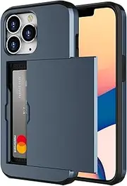 ZUSLAB iPhone 13 Pro Slide Armor Card Holder Case Protective Shockproof Hard Back Cover for Apple (2021) - Dark Blue