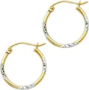 [JewelryWeb] 14k Yellow Gold and White Gold Sparkle Cut Hoop Earrings 15x15mm-Hoop Earring for Women