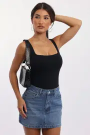 Black Bodysuit Sleeveless Double Layered Supersoft - Size 16XL, Women's Bodysuit