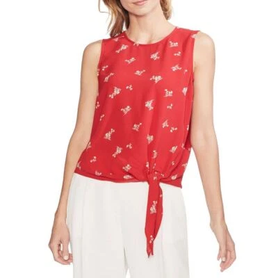 VINCE CAMUTO NEW Women's Coral Sunset Floral Tie-front Blouse Shirt Top S TEDO