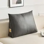 Triangle Bolster Wedge Reading Pillow Back Support Cushion for Sitting Up on Sofa Bed, Padded Headboard Wall Cushion Daybed Couch Backrest Cushion with Pocket (A 60cm)