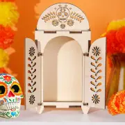 Dia De Los Muertos Ofrenda Shadow Box, Pre-Assembled Wooden Day of the Dead Deco