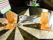 3 PC WHITE METAL DOLL FURNITURE 1 SWEET HEART SETTEE & 2 OUTDOOR BEACH CHAIRS